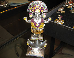 Hand-crafted silver statue of Healing God, Wiracocha in don Victor\'s shop